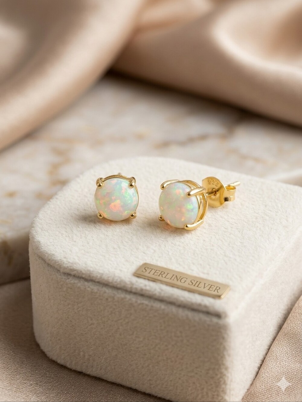 Opal Stud NWT 925 Sterling Silver Earrings With Gold Over